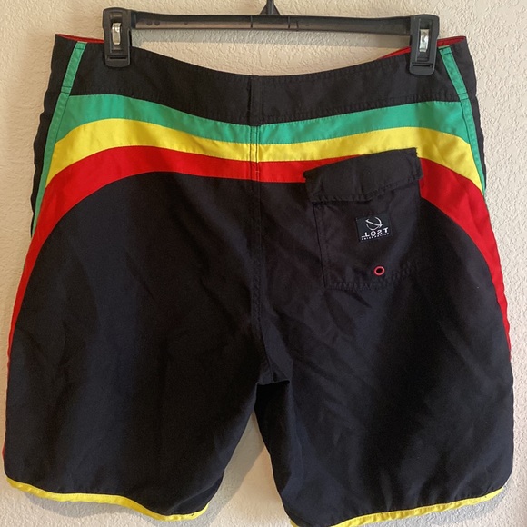 Lost Other - Lost Enterprises Mayhem Board Shorts Mens Size 36 Black with Red Green Yellow